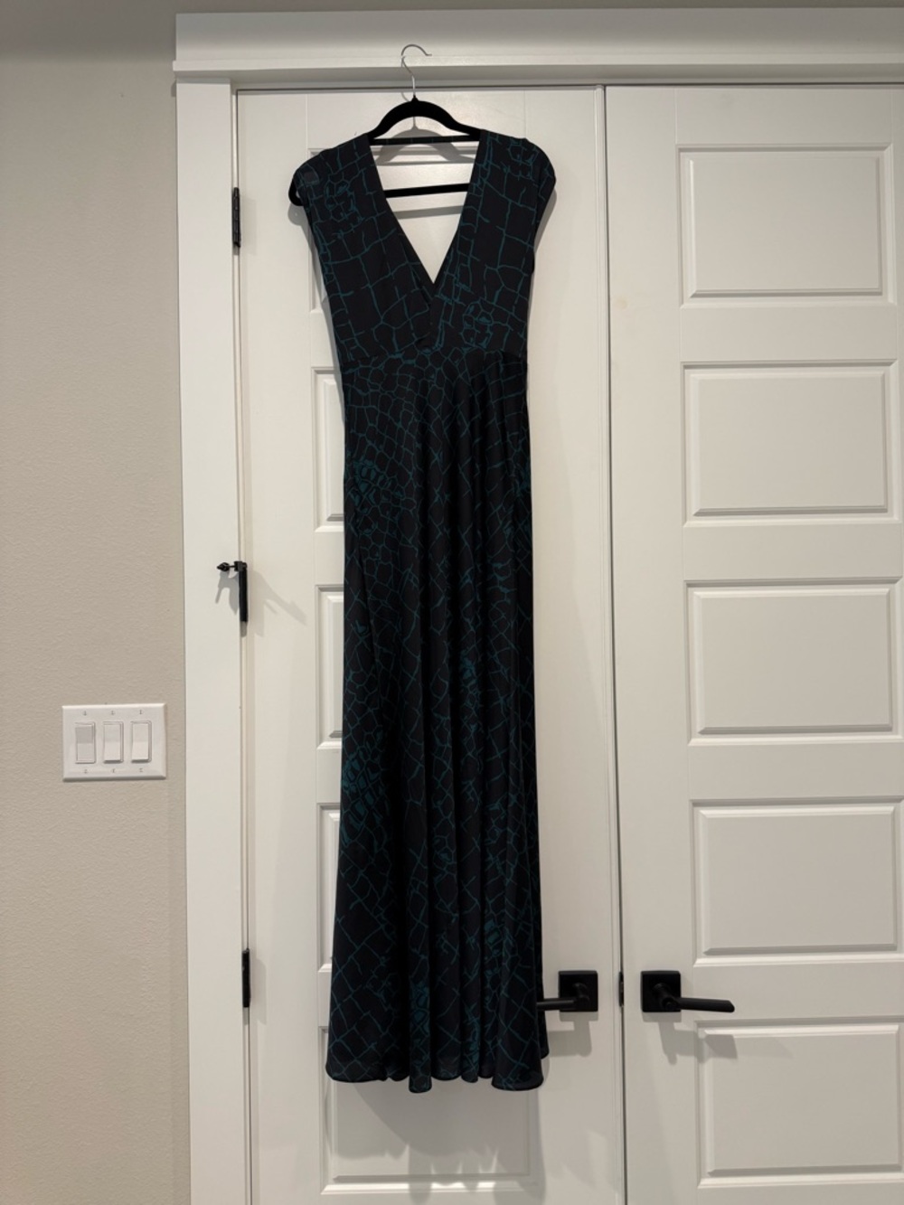 Reiss Black Maxi Dress with Teal Grid Print